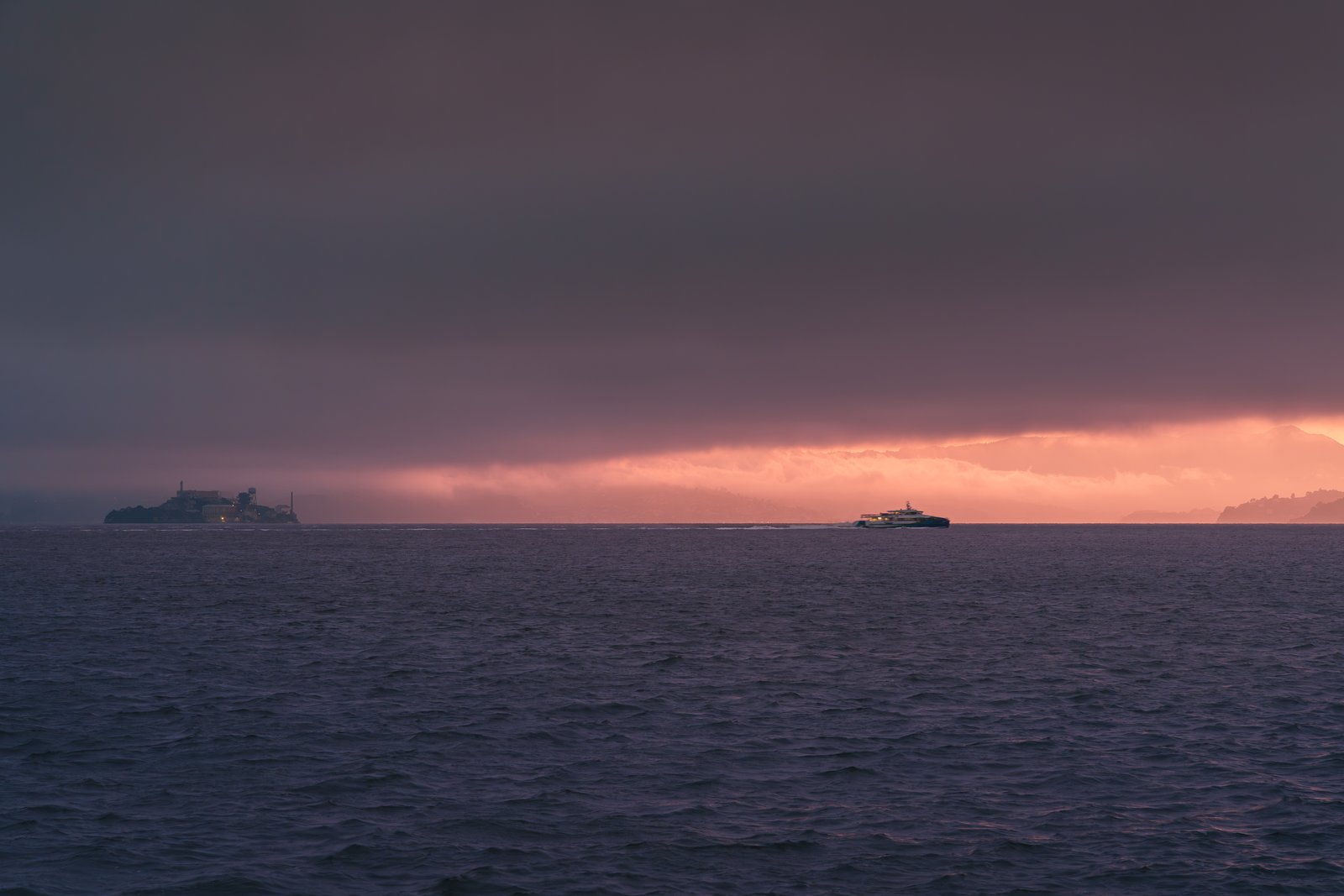 Alcatraz Island under storm light