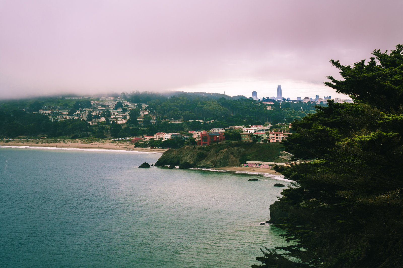 Baker Beach with San Francisco skyline in fog