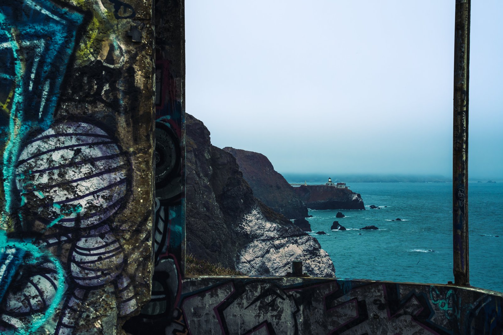 Point Bonita Lighthouse through a bunker window