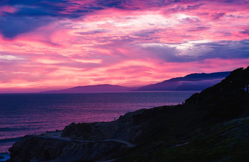 Vivid magenta sunset over the San Francisco coastline
