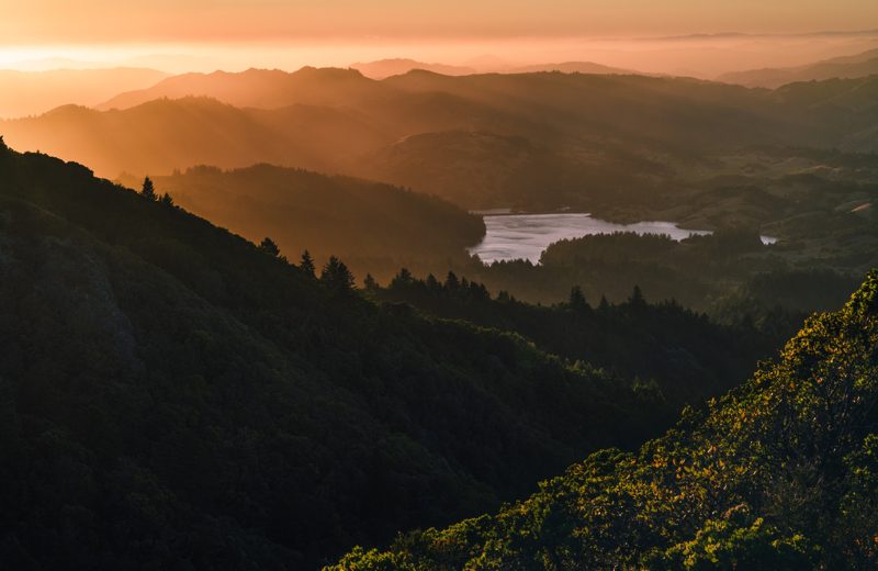 Golden hour light over Mount Tamalpais ridgelines